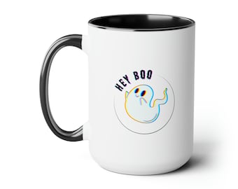 HEY BOO ツートンコーヒーマグ、15オンス | ハロウィンコーヒーマグ/カップ 不気味な季節