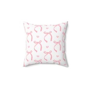 Coquette Pink Bows and Hearts Square Pillow, Coquette Room Decor, Cottagecore Aesthetic, Balletcore Bedroom Decore, Coquette Girl Aesthetic