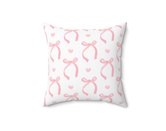 Coquette Pink Bows and Hearts Square Pillow, Coquette Room Decor, Cottagecore Aesthetic, Balletcore Bedroom Decore, Coquette Girl Aesthetic