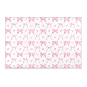 Coquette roze strik en harten karpet Tapijt, coquette huisdecor, kamerdecor Cottagecore, kamerdecor coquette, coquette kamerdecor, coquette tapijt rechthoek