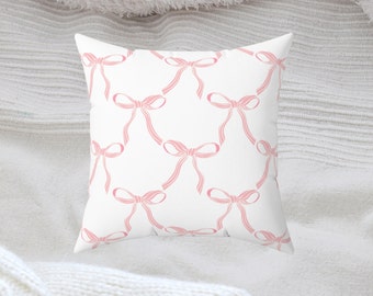 Coquette Bow Room Decor Square Pillows, Balletcore Room Decore, Cottagecore Bedroom Decore, Pink Bows Aesthetic, Pink Girly Pillows
