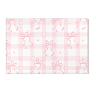 Schattige roze coquette strik tapijt tapijt, coquette interieur, cottagecore kamer decor, coquette kamer decor, coquette strik tapijt rechthoek