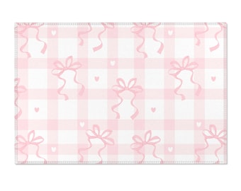 Cute Pink Coquette Bow Area Rug Carpet, Coquette Home Decor, Cottagecore Room Decor, Coquette Room Decor, Coquette Bow Rug Rectangle