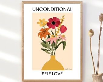 Floral Self Love Art Print, Motivational Wall Decor (Digital Download)