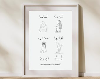 Stampa artistica con frase "Body Positivity": emancipazione femminile, ama te stessa (download digitale)