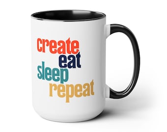Create Tweekleurige koffiemok Eat Sleep Repeat