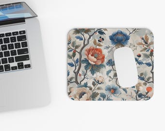 Floral Chinoiserie Mousepad: Vintage Spring Desk Decor