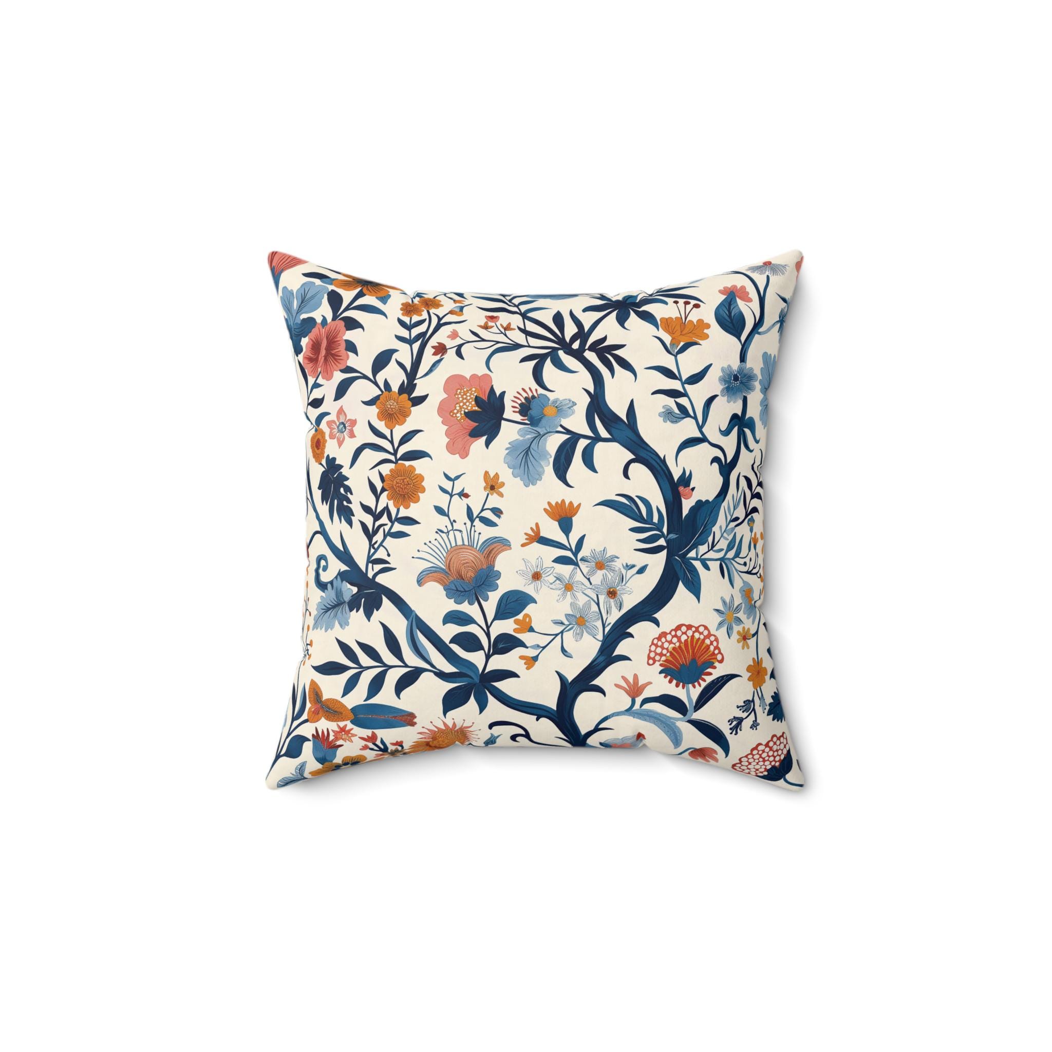 Chinoiserie Blue Orange Decorative Pillow Elegant Double-sided Print