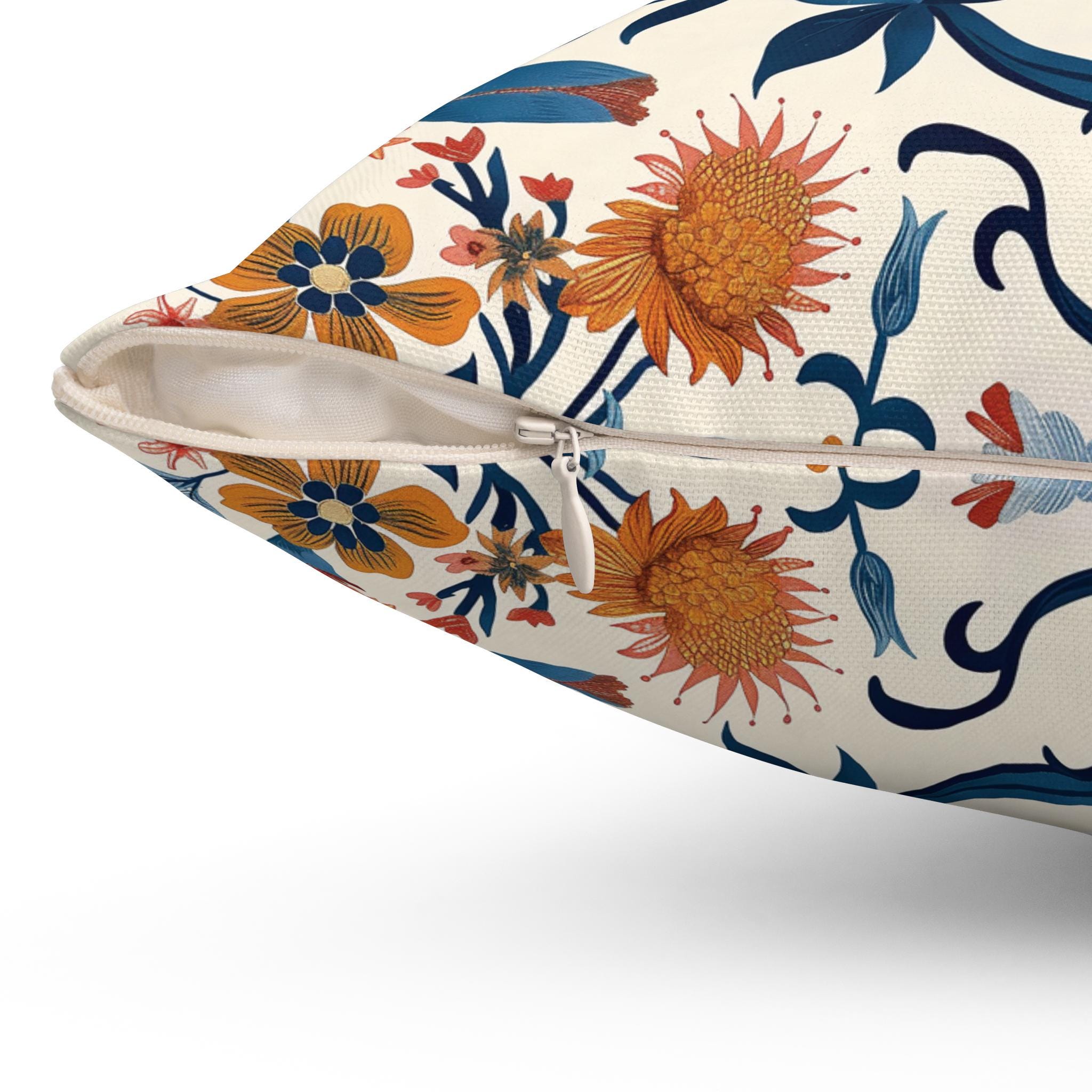 Chinoiserie Blue Orange Decorative Pillow Elegant Double-sided Print