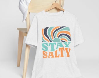 Stay Salty T-Shirt: Retro 70s Sun Graphic, Coastal Vibes Tee