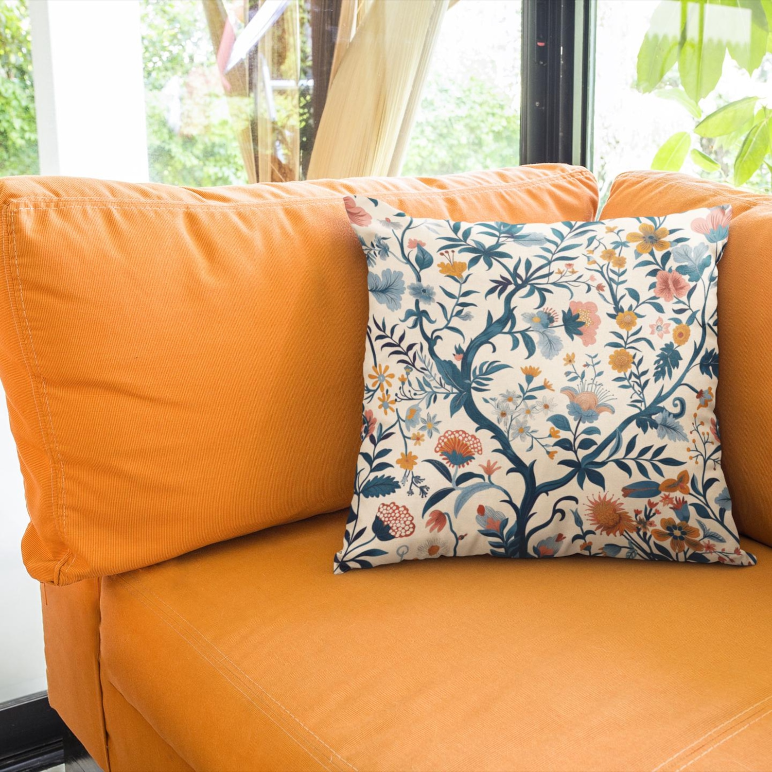 Chinoiserie Blue Orange Decorative Pillow Elegant Double-sided Print