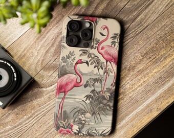 Pink Flamingo Toile iPhone Case: Slim Glossy Finish