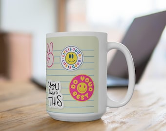 Retro sticker koffiemok: positieve vibes keramische mok