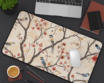 Chinoiserie Desk Mat: Vintage Bird & Floral Elegant Workspace Decor