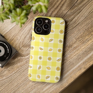 Lemon Checkered Phone Case Yellow Gingham Fruit Lover Gift for Her Bright Summer Aesthetic Cute Protective Case for iPhone Samsung Pixel