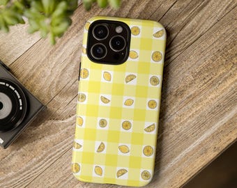 Lemon Checkered Phone Case: Yellow Gingham Protective Cover