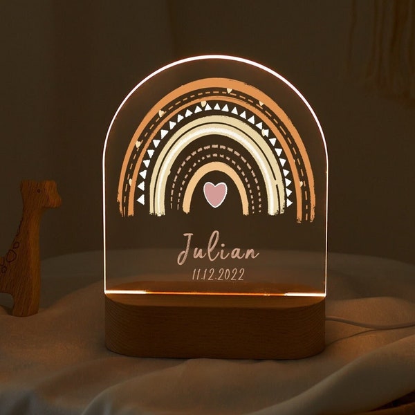 Veilleuse arc-en-ciel personnalisée, déco de chambre d'enfant, cadeau lumineux pour bébé, cadeaux de baptême de naissance, cadeau d'anniversaire