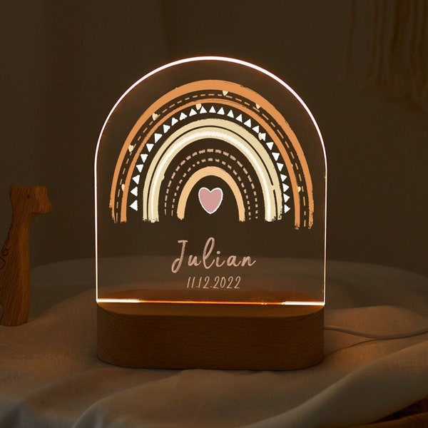 Veilleuse avec nom personnalisé arc-en-ciel coloré, veilleuse pour bébé, lampe de chevet individuelle pour chambre de fille et garçon, cadeau d'anniversaire princesse pour tout-petit