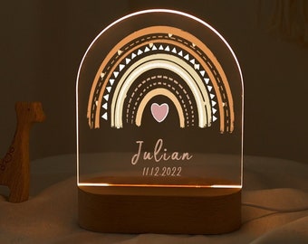 Personalized rainbow night light, kid's bedroom decor, children's light baby gift, birth christening gifts birthday gift