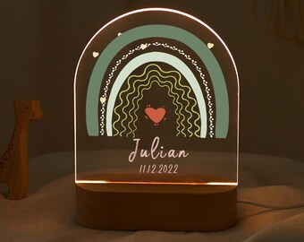 Nursery lamp with name, personalized rainbow acrylic night light, baby gift birth, christening gift light, kids bedroom decor