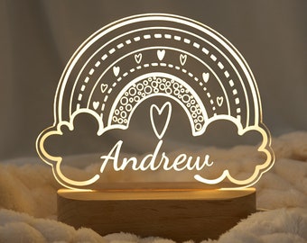 Custom name baby night light, cute rainbow night light, nursery decor night light for kids baby girls baby boys room, slumber led light