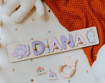 Rompecabezas de madera con nombres, regalos personalizados para niños pequeños, primer regalo de Navidad para niños, regalo único para bebés, decoración de guardería con arcoíris
