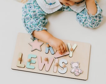 Personalisierte Namenspuzzle für Kinder, Weihnachtsgeschenk für Baby, 1. Geburtstag Baby Mädchen, Holzspielzeug, Kinderzimmer Namensschild, benutzerdefinierte Holz Namenspuzzle