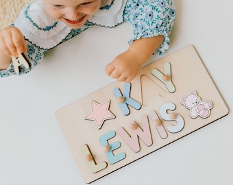 Personalized name puzzle for kids, wooden name puzzles birthday gifts for boys girls, learning educational baby montessori toy gifts