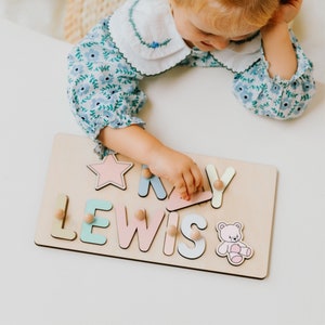Personalized Name Puzzle for Kids, Christmas Gift for Baby, 1st Birthday Baby Girl, Wooden Toys, Nursery Name Sign, Custom Wood Name Puzzle