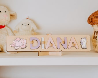 Puzzle de nom personnalisé avec chevilles, jouets Montessori pour tout-petits, meilleur cadeau de Noël pour bébé, cadeaux d’anniversaire, cadeaux pour bébé fille, puzzle de nom en bois