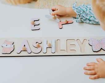 Gepersonaliseerde naampuzzels, naampuzzel met pinnen, eerste kerstcadeau baby, houten speelgoed, babyshowercadeau voor kinderen, aangepaste houten naampuzzel