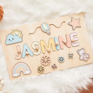 Personalized Busy Board Name Puzzle With Pegs, Baby Easter Gifts, Wooden Toys, Baby Shower Gift for Kids, Custom Wood Name Puzzle