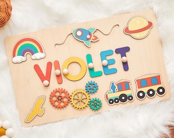 Gepersonaliseerde puzzelbord, aangepaste naampuzzel, cadeau babyjongen, peuter Montessorispeelgoed, eerste kerstcadeaus voor kinderen, kraamcadeau