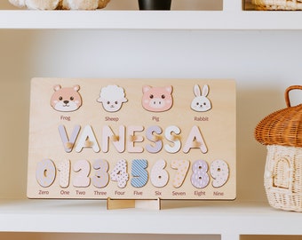 Personalized Puzzle Name Board, Toy Gifts for Baby Girls, Custom Name Puzzle for Toddlers, Custom Wooden Baby Keepsake, Baby Shower Gift