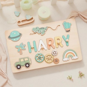 Personalized Baby Busy Board Puzzle, Unique Name Puzzle, Baby Boy Gift, Easter Gifts For Kid, Toddler Montessori Toys, Busy Board Wood