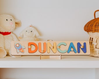 Personalized Name Puzzle With Pegs,  Easter Gifts, Baby First Christmas Gift, Wooden Toys, Baby Shower Gift for Kids,Custom Wood Name Puzzle