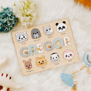 Custom Handmade Name Puzzle with Animals, Personalized Birthday Gift for Kids, Christmas Gifts for Toddlers, Unique New Baby Gift, Wood Toy image 4