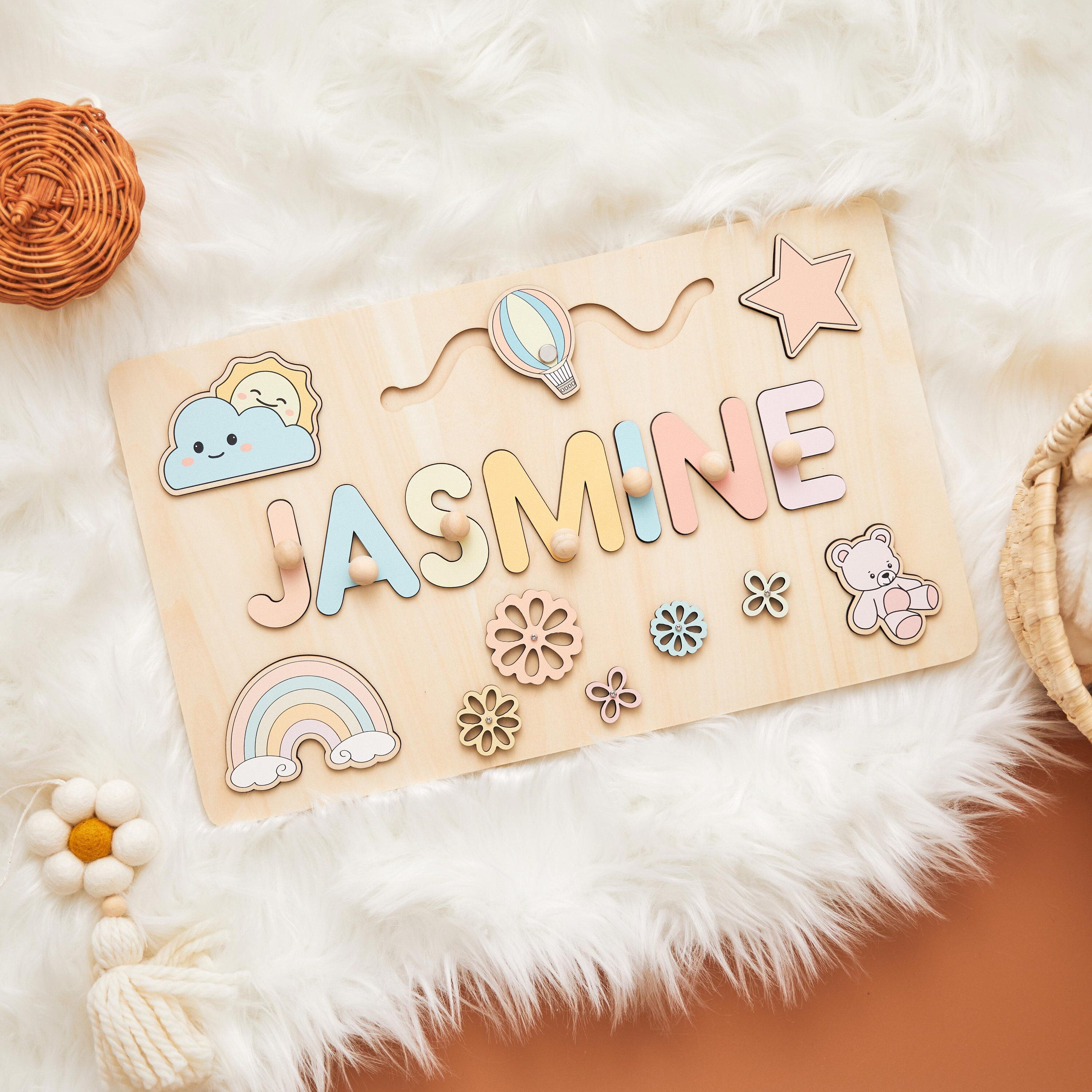 Personalized Wooden Busy Board Name Puzzle, First Birthday Gifts for ...
