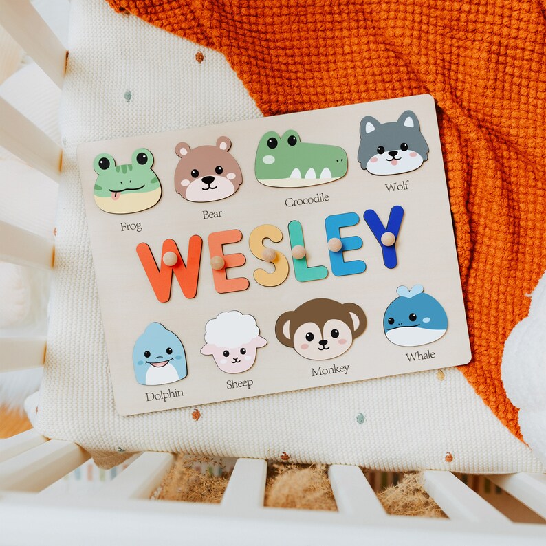 Custom Handmade Name Puzzle with Animals, Personalized Birthday Gift for Kids, Christmas Gifts for Toddlers, Unique New Baby Gift, Wood Toy image 5