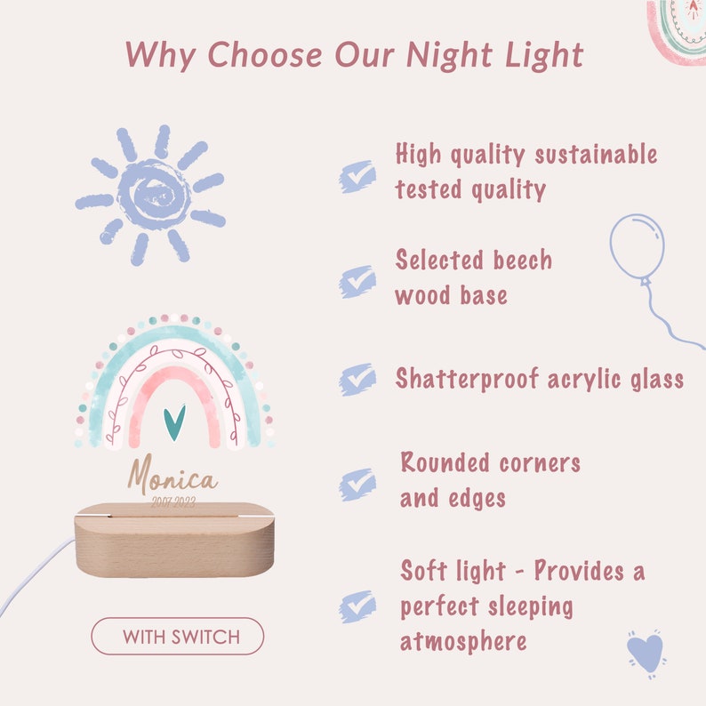 Custom baby night light, portable dimmable small kids night light for bedroom, soft warm light for breastfeeding image 4