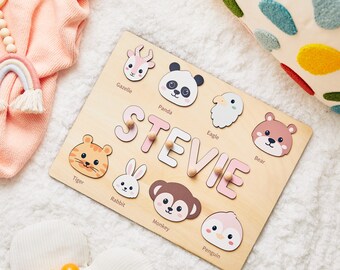 Custom Name Puzzle with Cute Animals, Wooden Name Puzzle for Boys, Birthday Gift for Kids, Christmas Gifts for Toddlers,Unique New Baby Gift