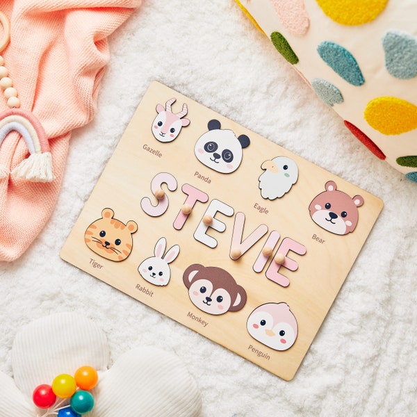 Custom Name Puzzle with Cute Animals, Wooden Name Puzzle for Boys, Birthday Gift for Kids, Christmas Gifts for Toddlers,Unique New Baby Gift