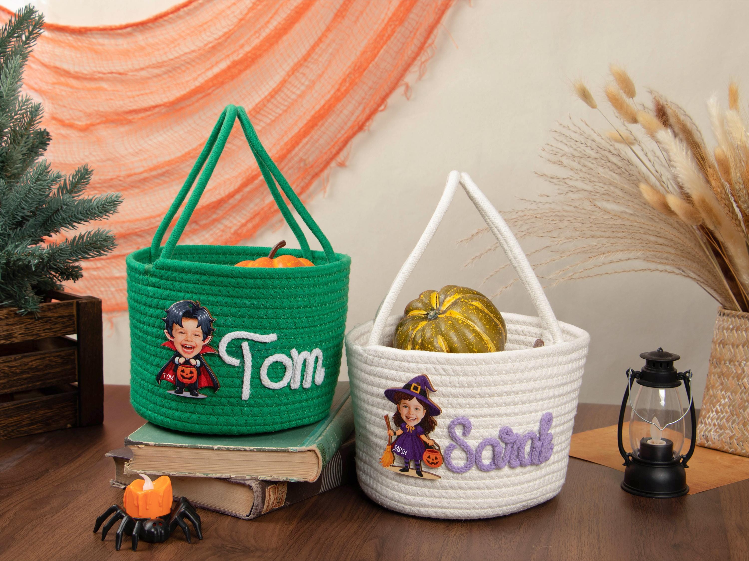 Halloween Trick or Treat Basket, Custom Basket with Name, Halloween Basket, Halloween Candy Basket, Halloween Tote, Halloween Gift For Kid