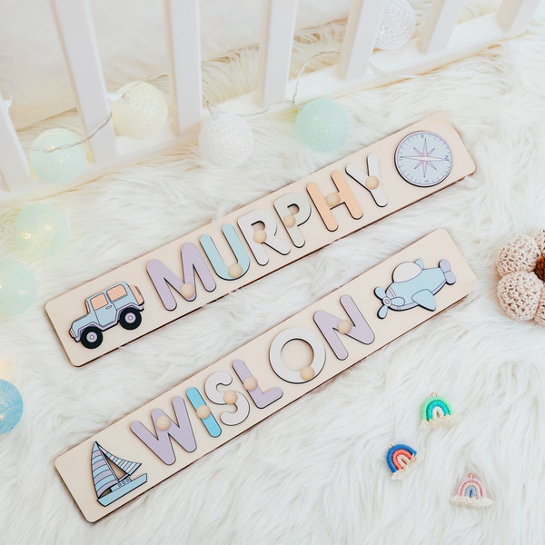 Personalized Name Puzzle With Pegs, New Christmas Gifts for Kids, Wooden Toys, Baby Shower, Custom Toddler Toys, First Birthday 1st Gifts