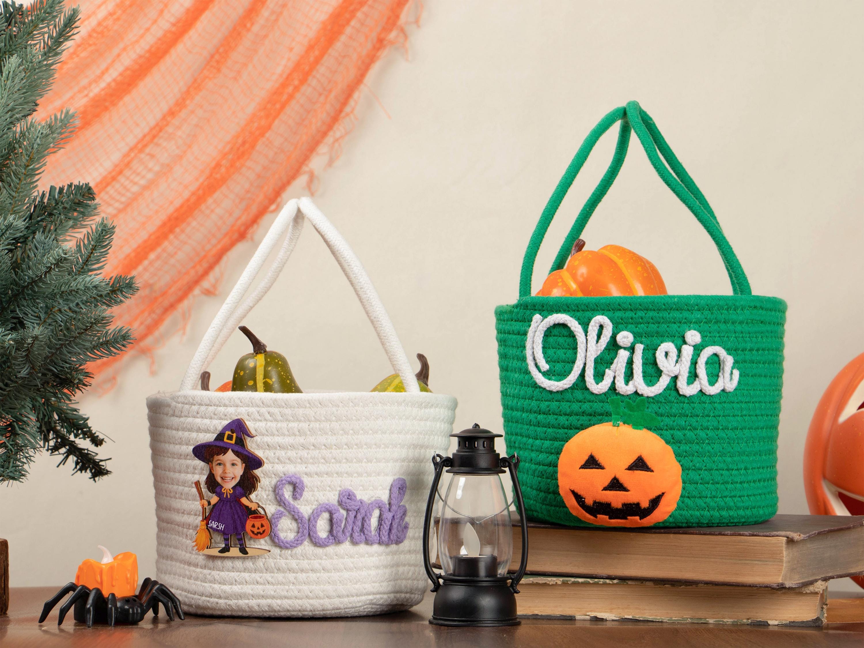 Halloween Trick or Treat Basket, Custom Basket with Name, Halloween Basket, Halloween Candy Basket, Halloween Tote, Halloween Gift For Kid