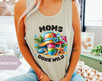 Camiseta divertida con texto "MOMS GONE WILD" Camiseta sin mangas para mamás sueltas Camiseta sin mangas de vacaciones para mamás Club de mamás Camiseta sin mangas con colores cómodos para viajes de mamás Camiseta sin mangas Summer Vibes Camiseta sin mangas gráfica Regalo