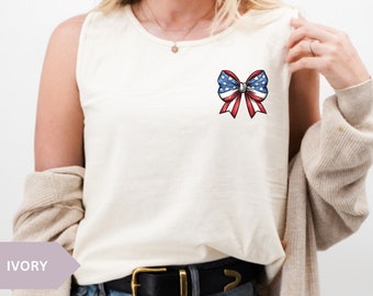 Camiseta de tirantes Coquette a juego del 4 de julio Camiseta de tirantes Comfort Colors® Camiseta de tirantes americana Camiseta de tirantes americana con lazos Camiseta de tirantes patriótica femenina Camiseta del 4 de julio