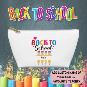 Custom Back To School Pouch Personalized Name Back Accessory Pouch Back to school pencil pouch with name First day at school gift for kids