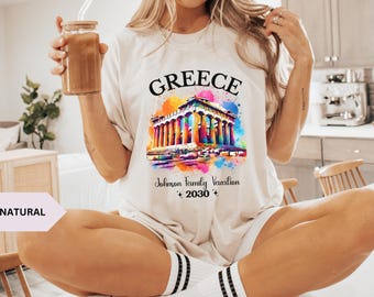 Kundenspezifisches Griechenland-Familien-zusammenpassendes Hemd Der Parthenon mit personalisiertem Familien-Namen-Europa-Urlaubs-Hemd Familientreffen-T-Stück Griechenland-Kaderhemd