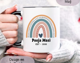 Custom Aunt Mug Pregnancy Announcement Mug for Masi Desi Gift ideas for Aunt Gift for Masi to be Boho Rainbow Coffee Mug New Masi gift Mug